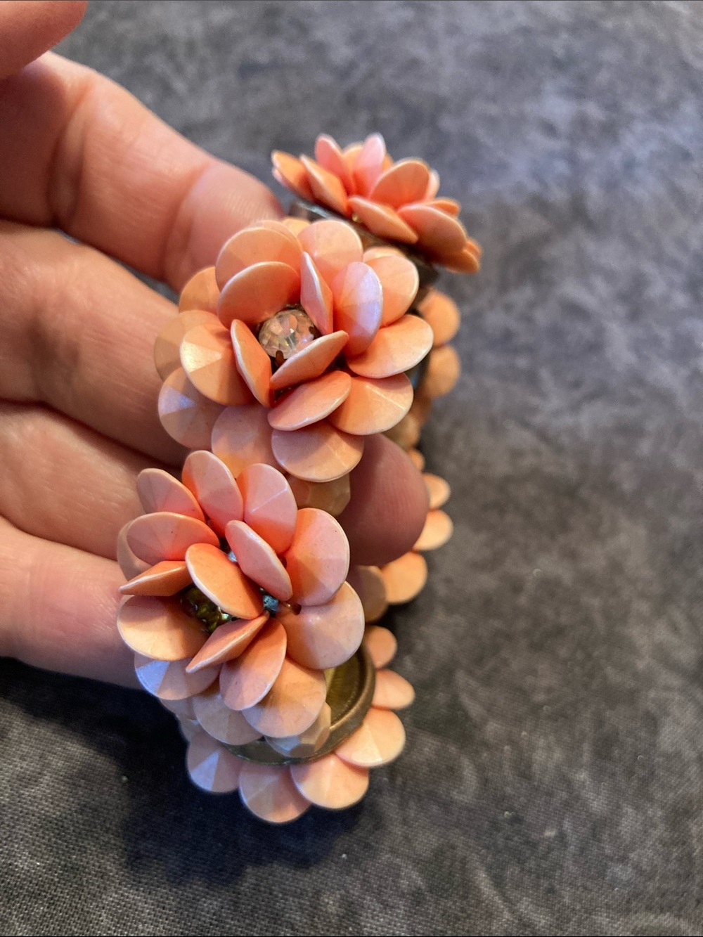 Peach Floral Stretch Statement Bracelet - Women Jewelry